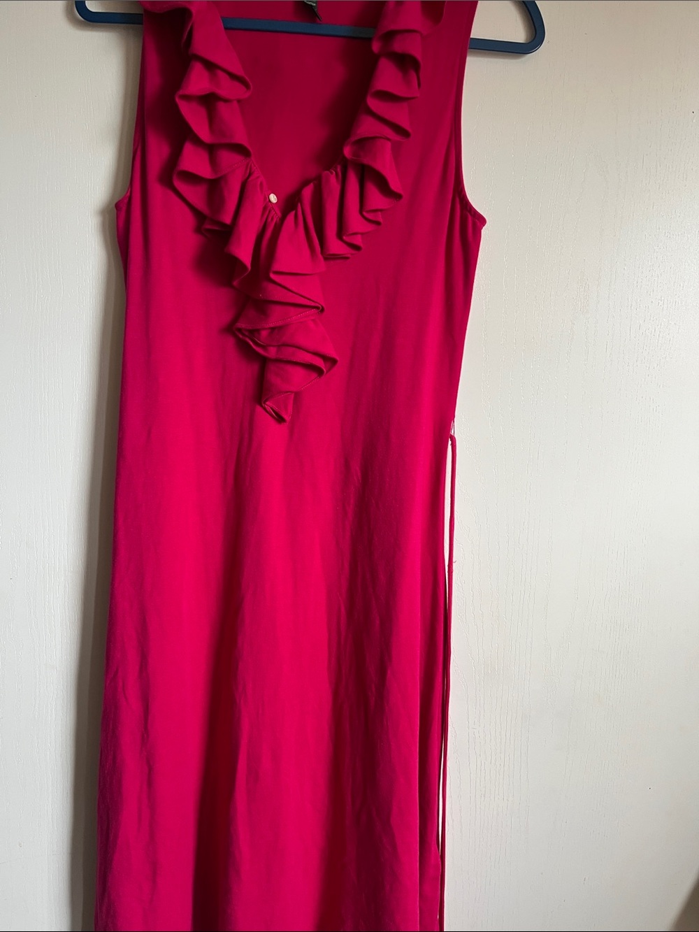 Lauren Ralph Lauren Sleeveless Ruffle V-Neck Maxi Dress - Hot Pink